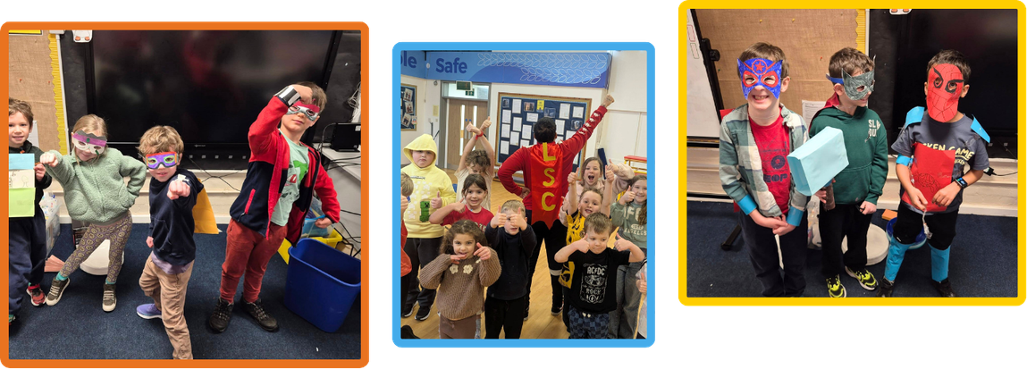 Children wearing their masks and capes creating during LSC Holiday Club