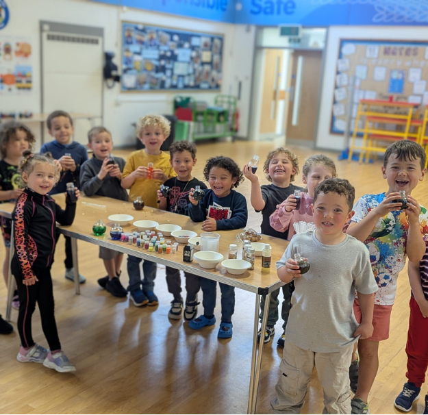 Children making potions in cognitive activity